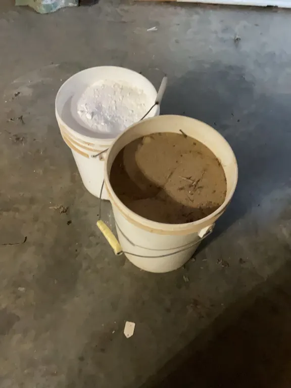 Bucket of Clean Sand and Bucket of Chalk in 5 Gallon Buckets
