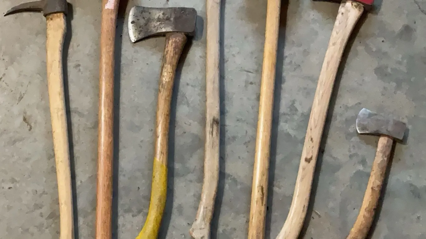 6 Assorted Axes and Sledgehammer with Wood Handles