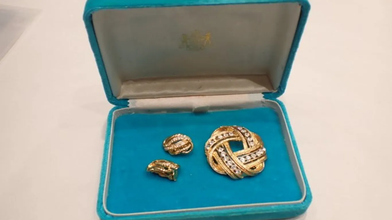 Gold Tone Brooch and Earrings