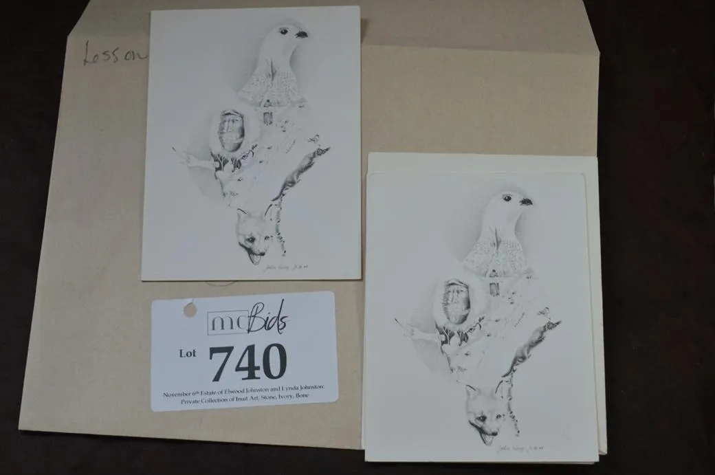A Bird, Man And Fox Drawing In Pencil