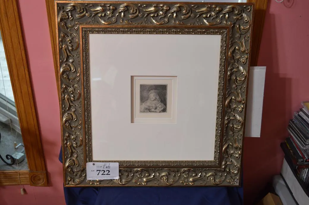 Rembrandt, (Small Picture Of The Card Player) In A Large Gold Frame.