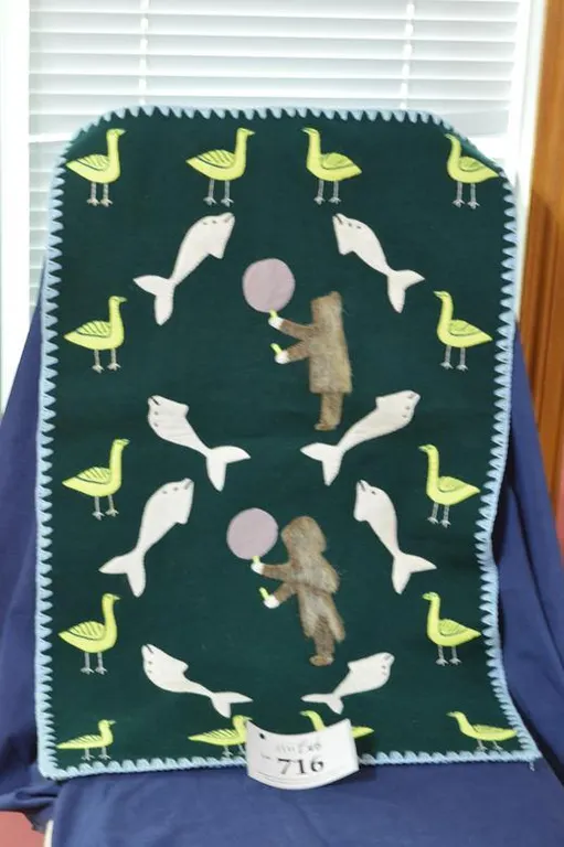 2 Drum Dancers In Traditional Winter Parka And Boots. Belugas, Birds, Drums In Duffle.