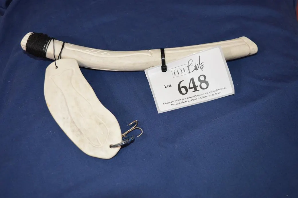 Jigging Rod (Ulajjuti) For Jigging Fish Made Of 12" Of Caribou Bone.