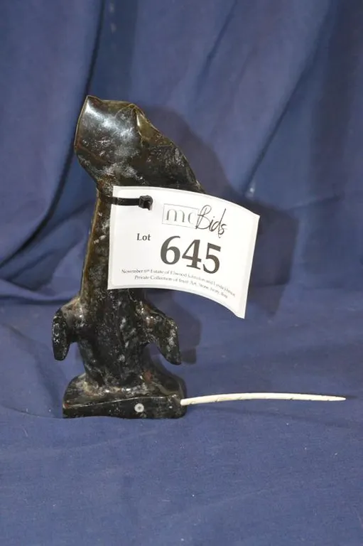 A Narwhale Diving Back Into Ocean. Bone Tusk, White Stone Insert Eyes With Black Centers.