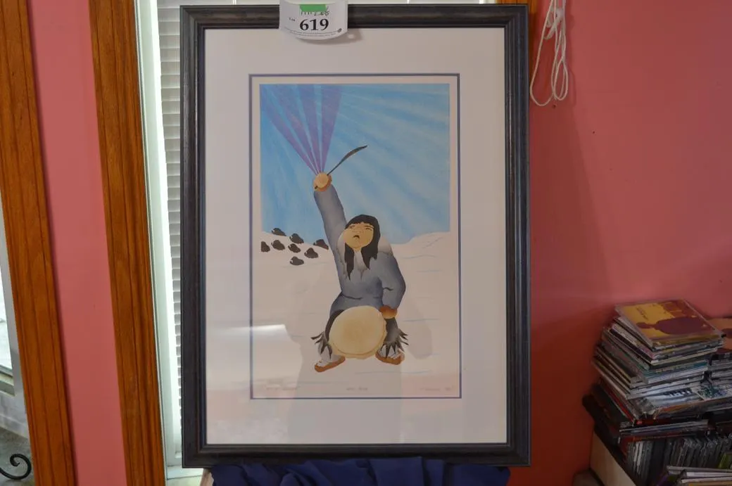 Title: "Boy Of Wonder" Inuit Boy, In Traditional Parka, Pants And Boots, Drumming.