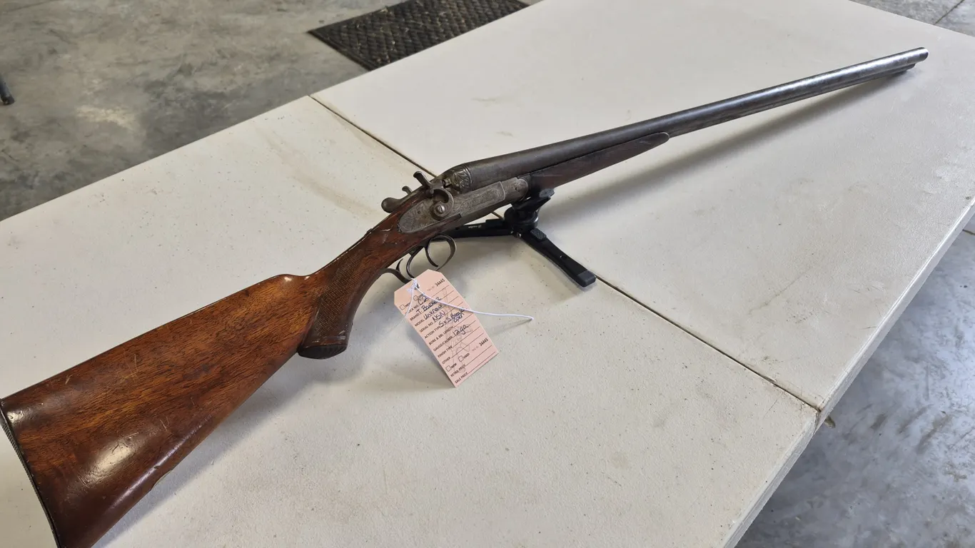 T. BARKER Unknown model, side by side, exposed hammers 12ga