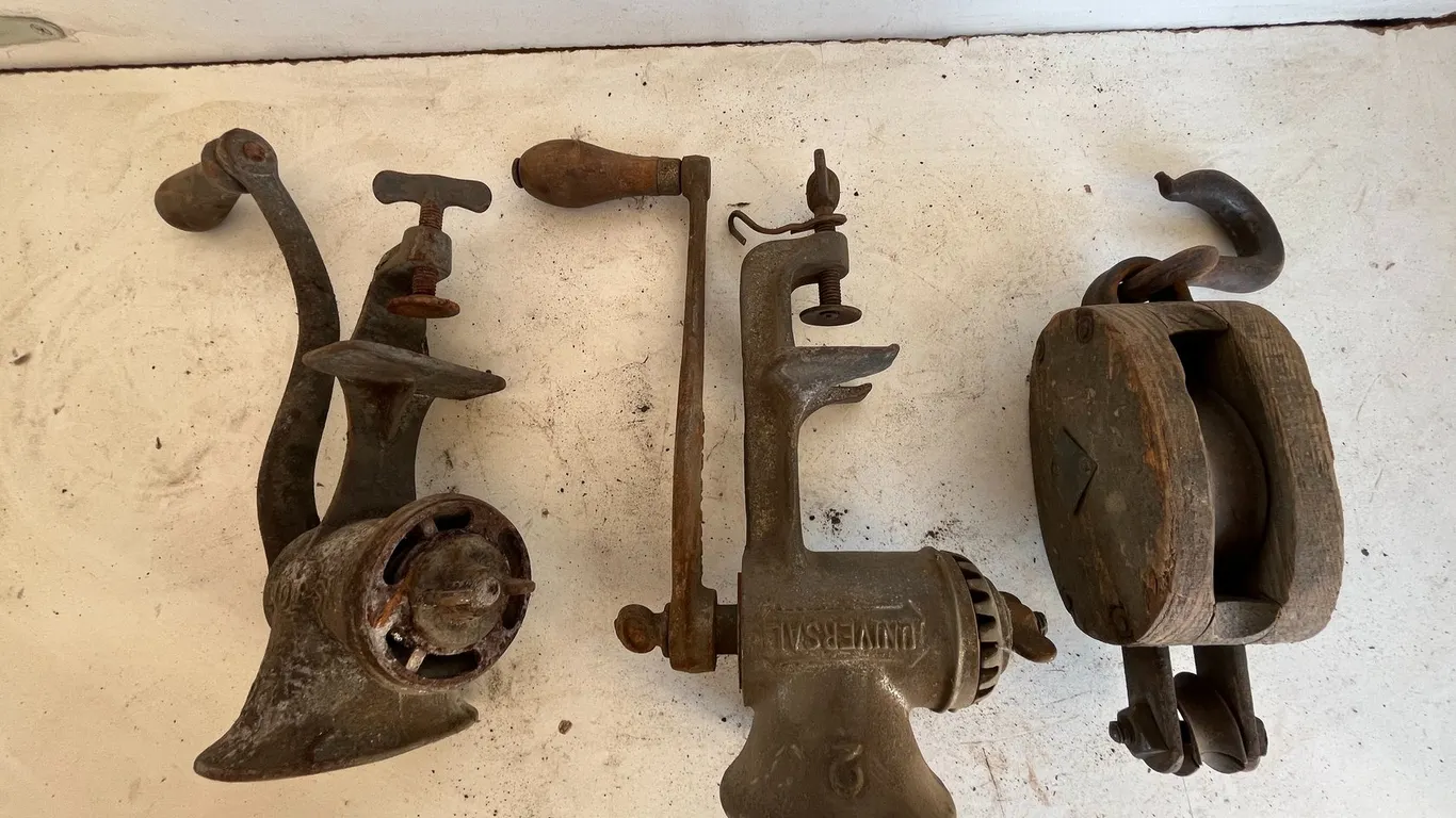 (2) Meat Grinders and Pulley