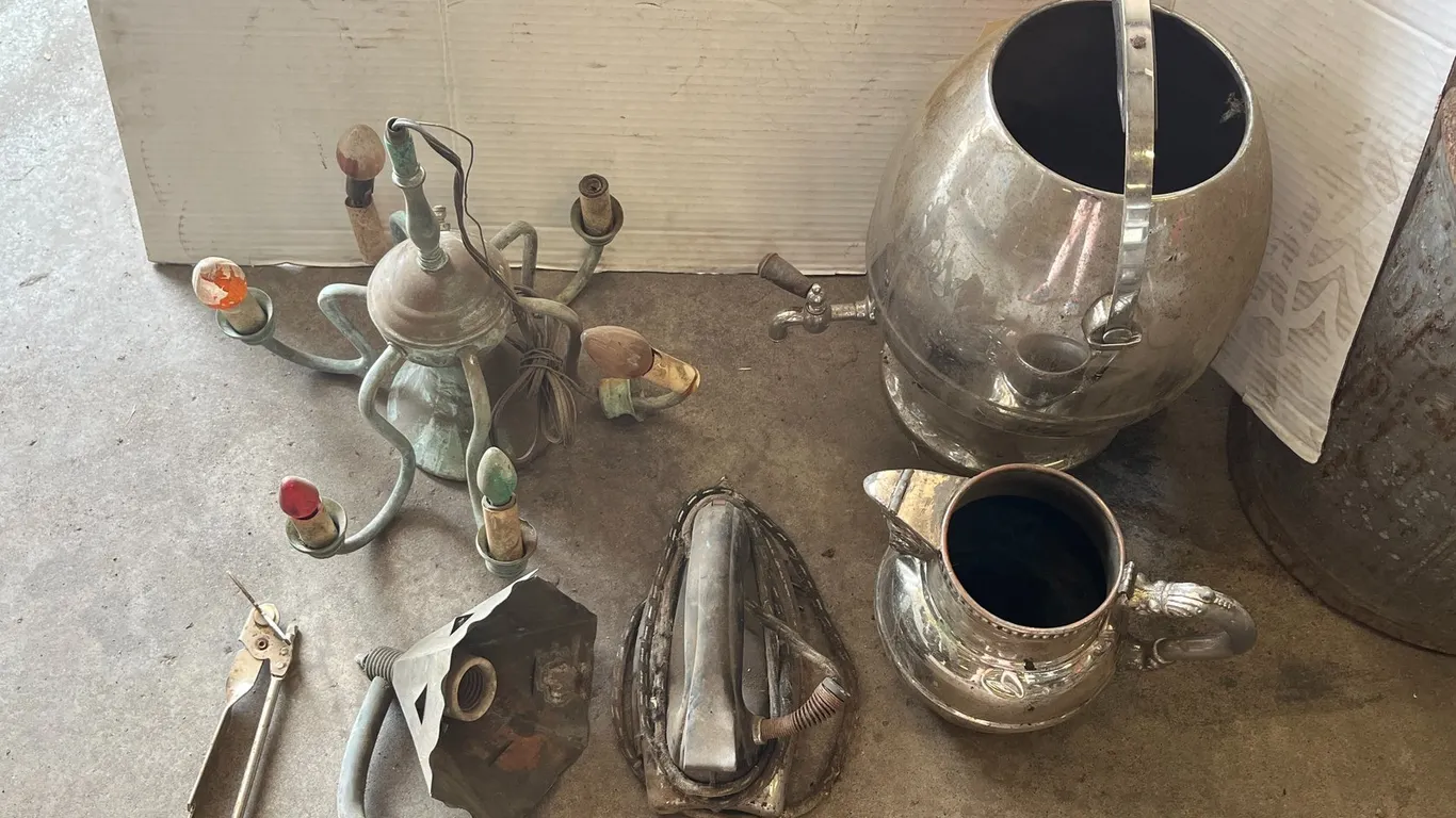 (4) Vintage Iron, Chandelier, (2) Serving Pitcher
