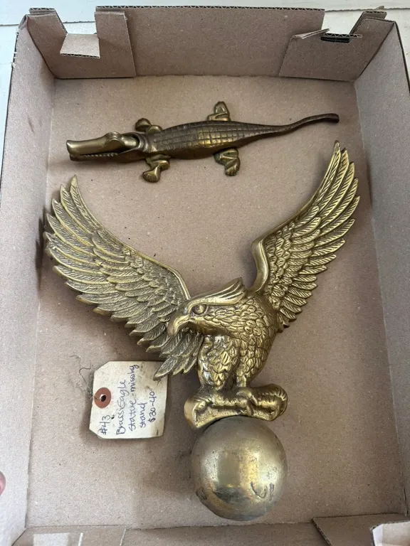 Brass Eagle Statue And Brass Alligator