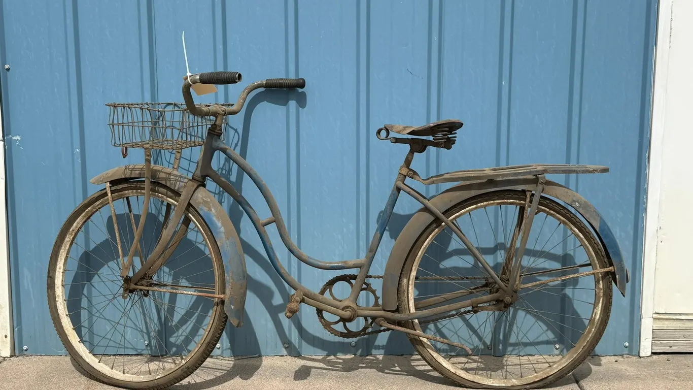 Vintage Blue Bike with Front Basket