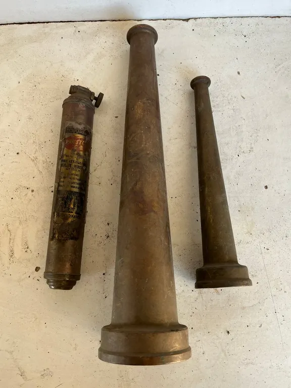 Vintage 15" Brass Nozzle and Preston CB Fire Extinguisher