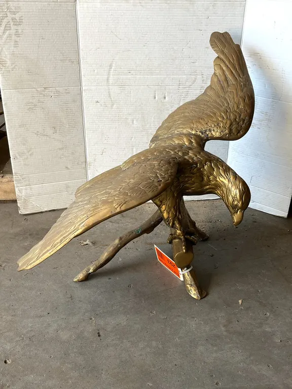 33" Brass Eagle Perched on a Log