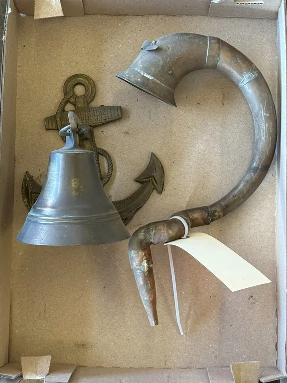 Brass Blow Horn and Bell with Anchor
