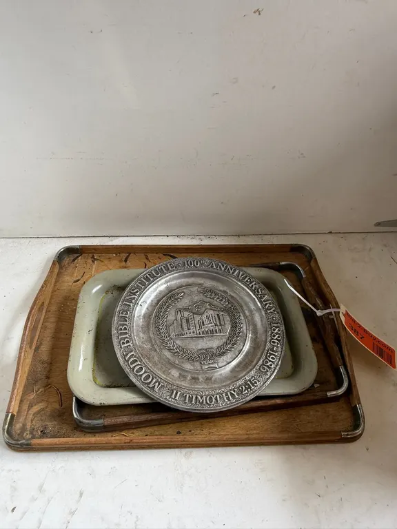 ( 3) Vintage Trays, Pewter Display Tray