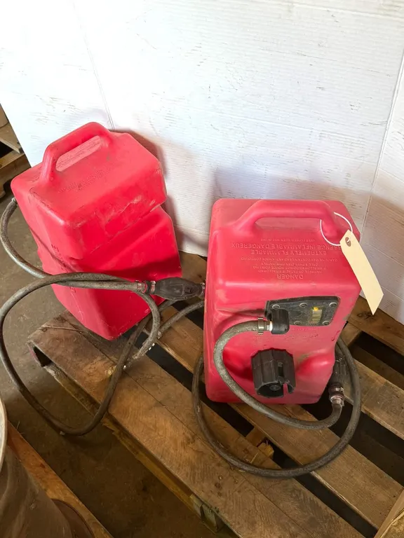 (2) Tempo Gas Products Red Gas Cans with Pumps
