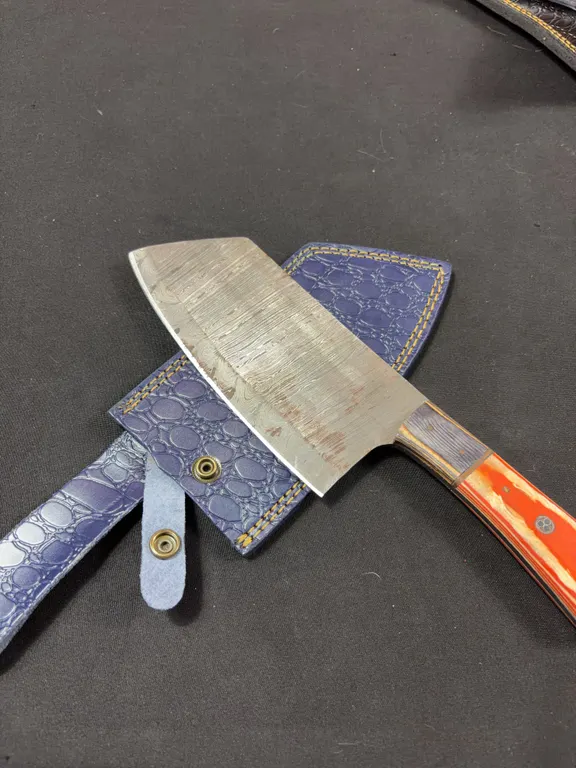 Handmade Damascus Steel Cleaver with Leather Sheath
