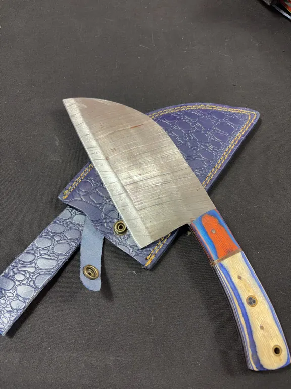 Handmade Damascus Steel Cleaver with Leather Sheath