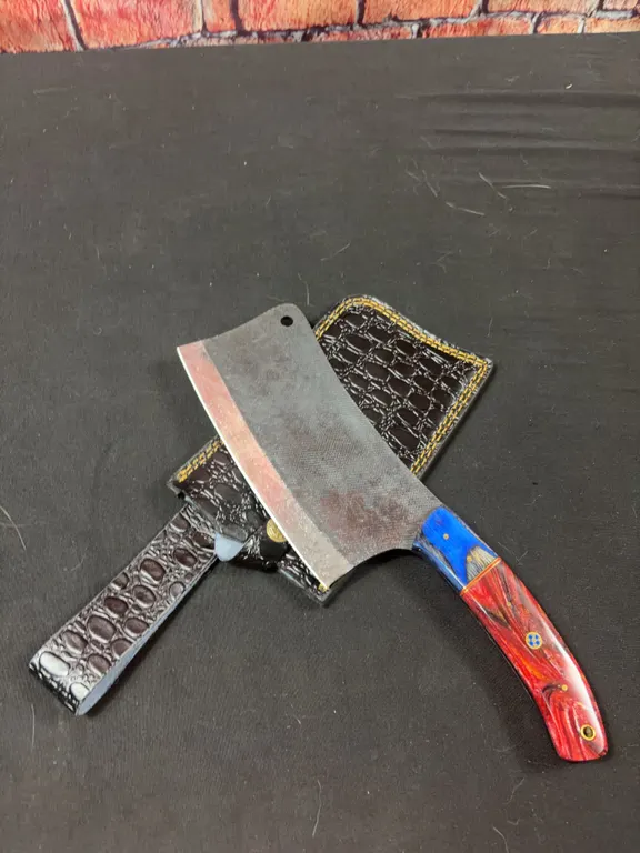 Handmade Carbon Steel Cleaver with Leather Sheath