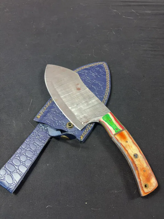Handmade Damascus Steel Cleaver with Leather Sheath