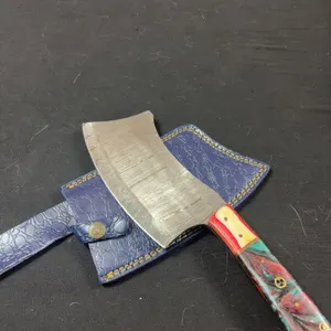Handmade Damascus Steel Cleaver with Leather Sheath