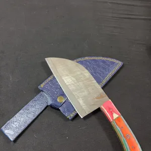 Handmade Damascus Steel Cleaver with Leather Sheath