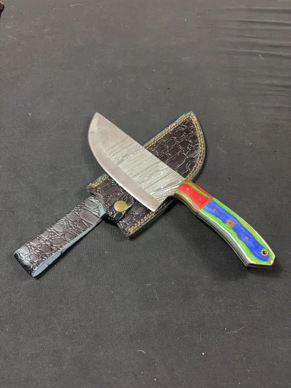 Handmade Damascus Steel Cleaver with Leather Sheath