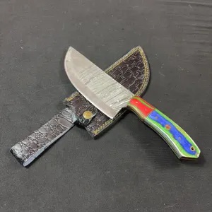 Handmade Damascus Steel Cleaver with Leather Sheath