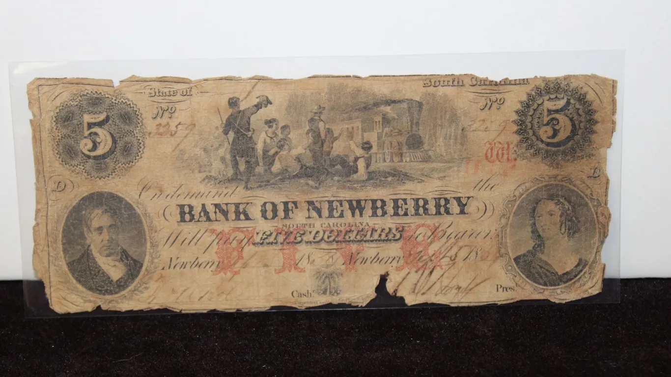 1856 Bank of Newberry South Carolina $5 Bank Note
