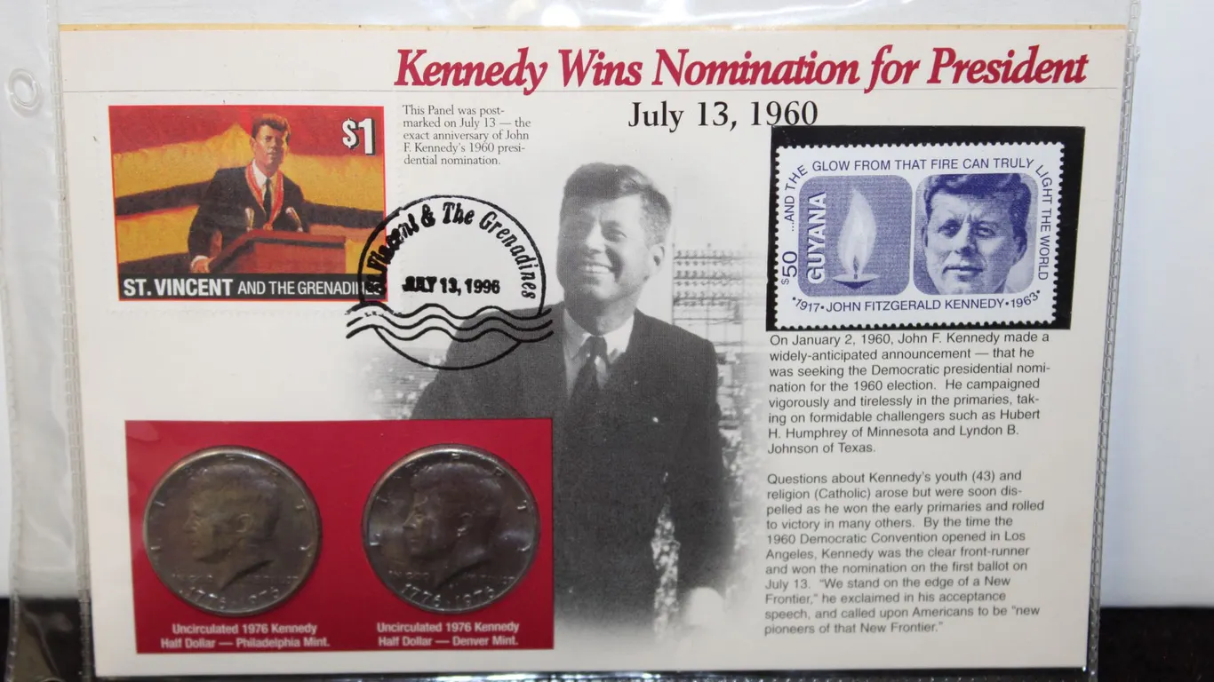 1976 John F. Kennedy Bicentennial Half Dollar & Stamp Set