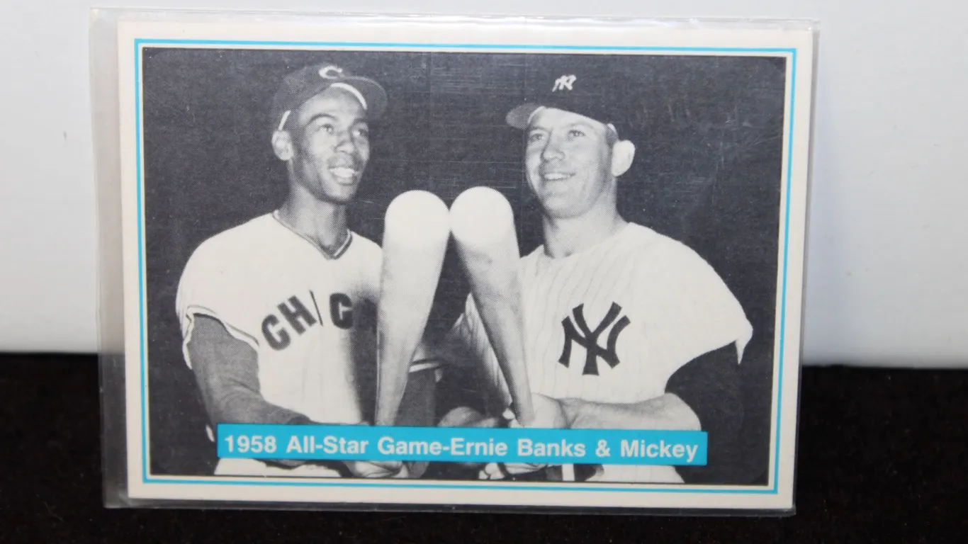 1958 All-Star Game Ernie Banks & Mickey Mantle Baseball Card