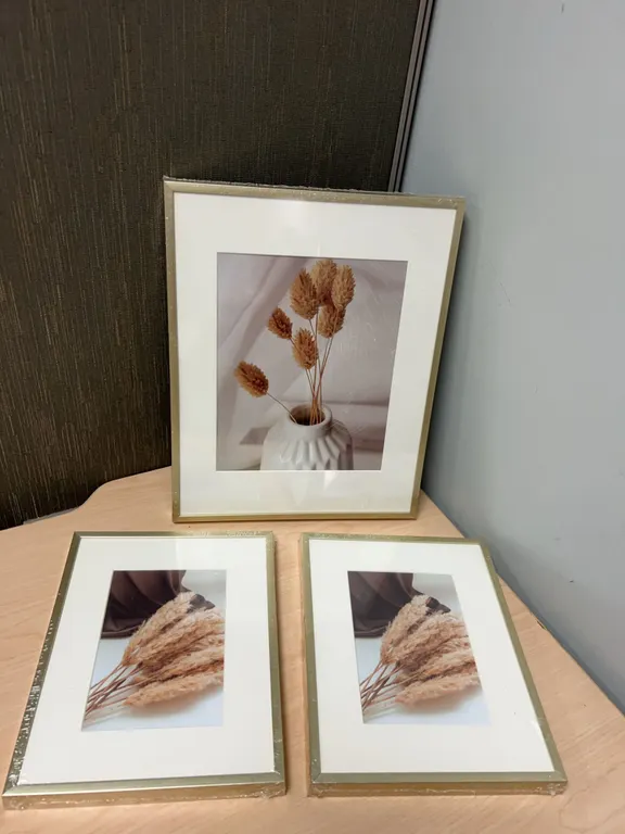 Three Framed Botanical Prints with Gold-Tone Frames