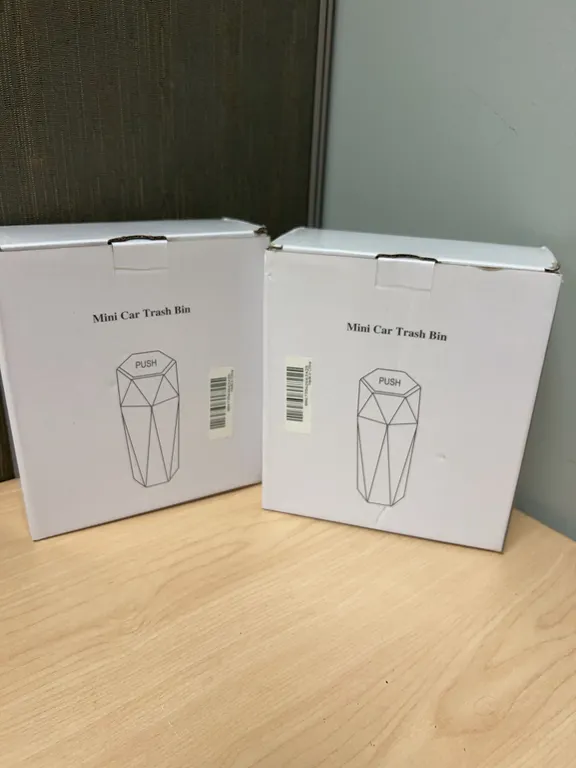 Two Mini Car Trash Bins in Original Packaging