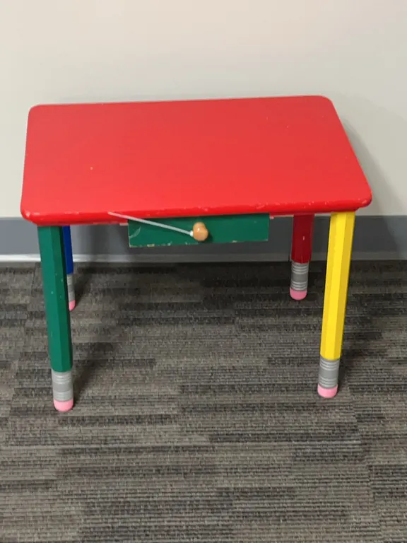 Multicolor Wooden Child’s Table with Pencil Design Legs