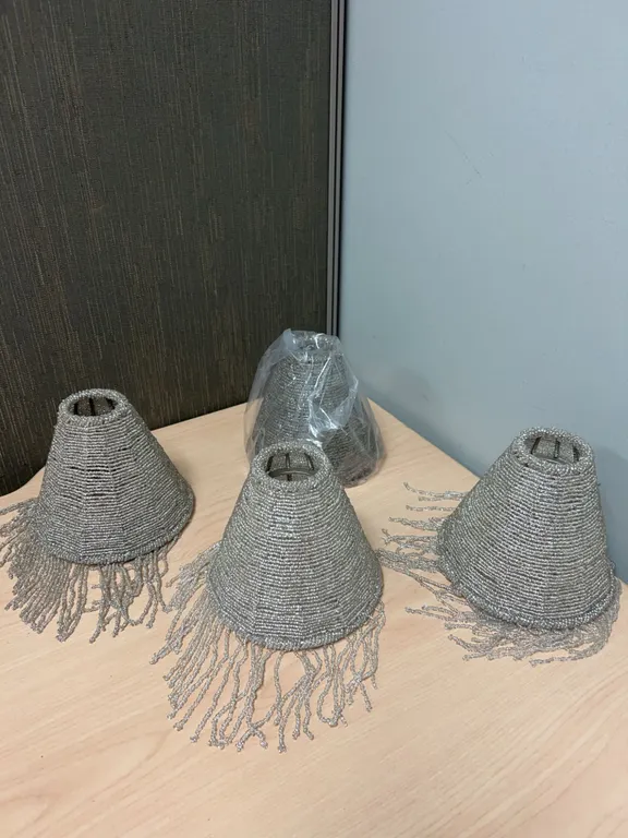 Four Silver Beaded Mini Lampshades with Fringe