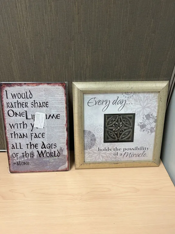 Framed Inspirational Wall Art Plaques, Mixed Materials, Set of 2