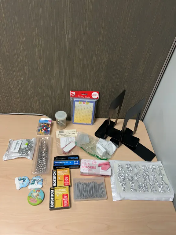 Office Supply Lot with Bookends, Staples, and Erasers