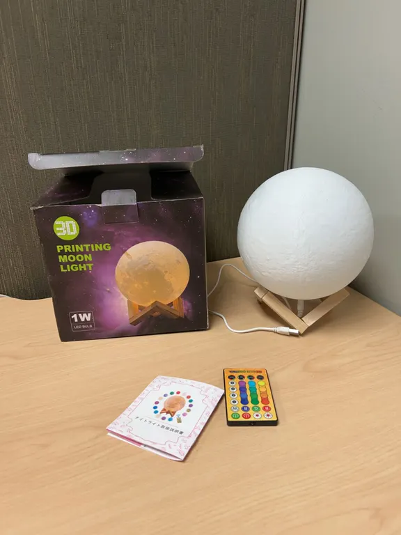 3D Printed Moon LED Lamp with Remote and USB Power