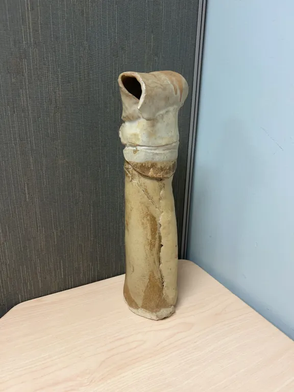 Hand-Built Stoneware Ceramic Vessel with Asymmetrical Rim