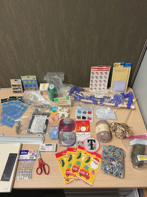 Lot Craft Supplies Stickers Yarn Beads Ribbons Tools