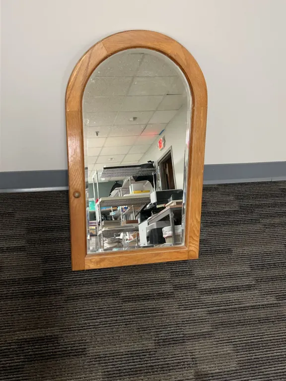 Wall-Mounted Wood Medicine Cabinet with Arched Mirror Door