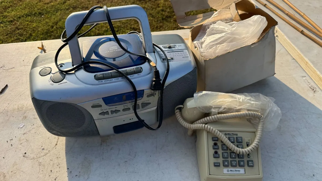 Boombox and Touchtone Phone