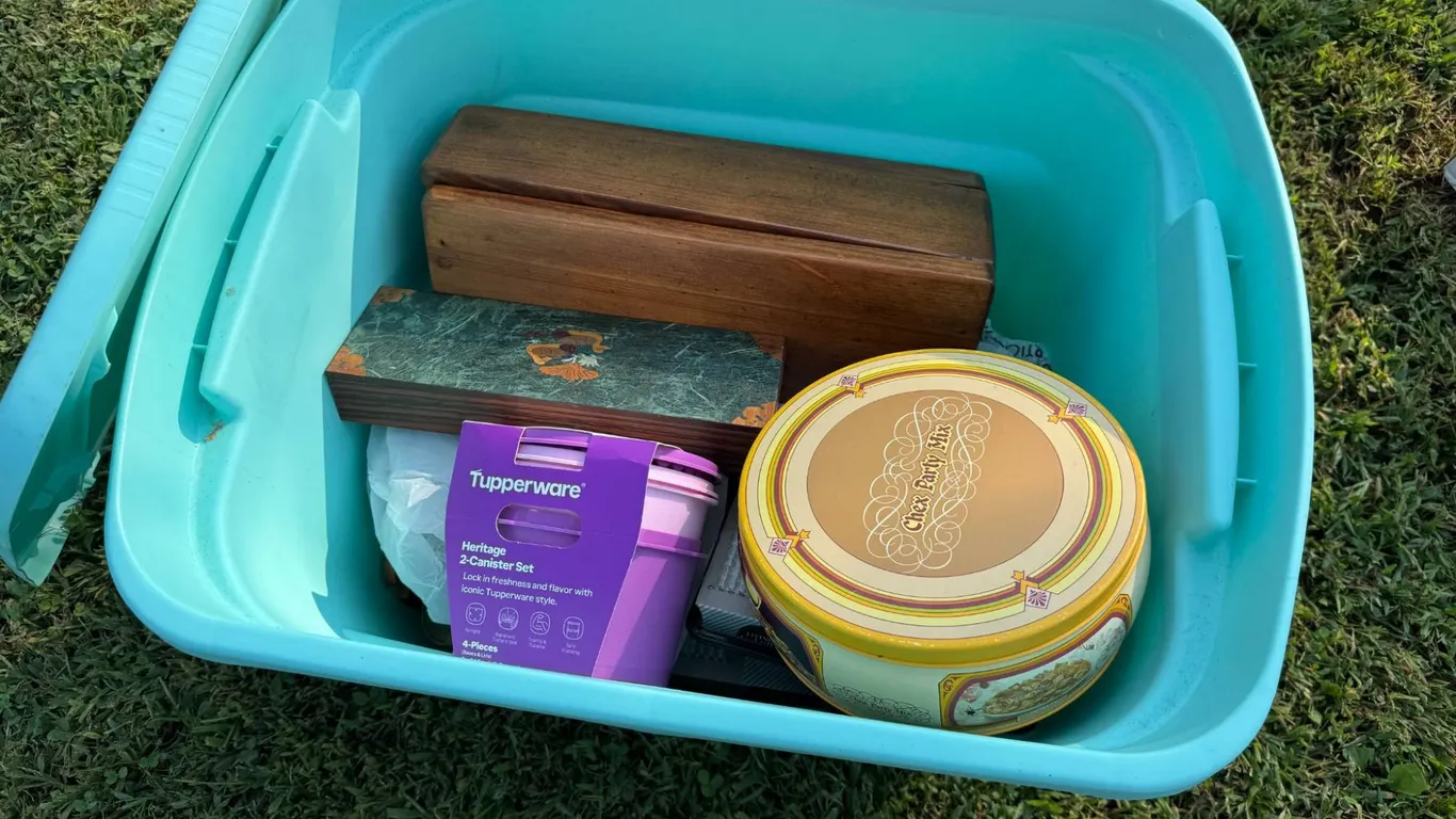 Plastic Bin with Assorted Items