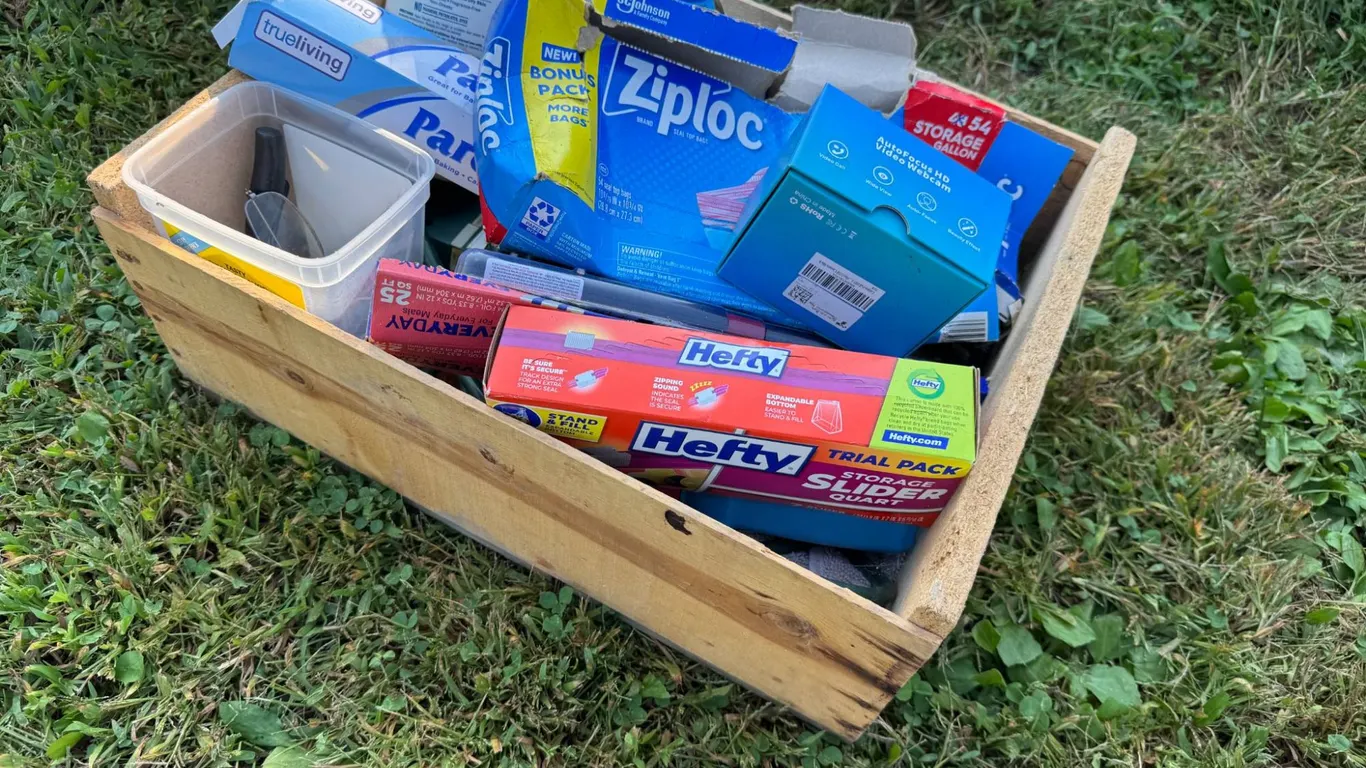 Wooden Box With Household Items