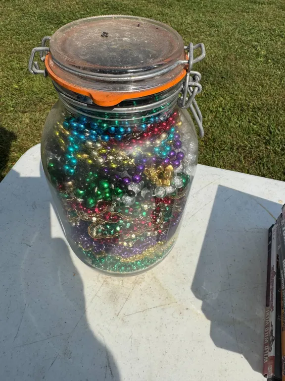 Glass Jar with Beaded Necklaces