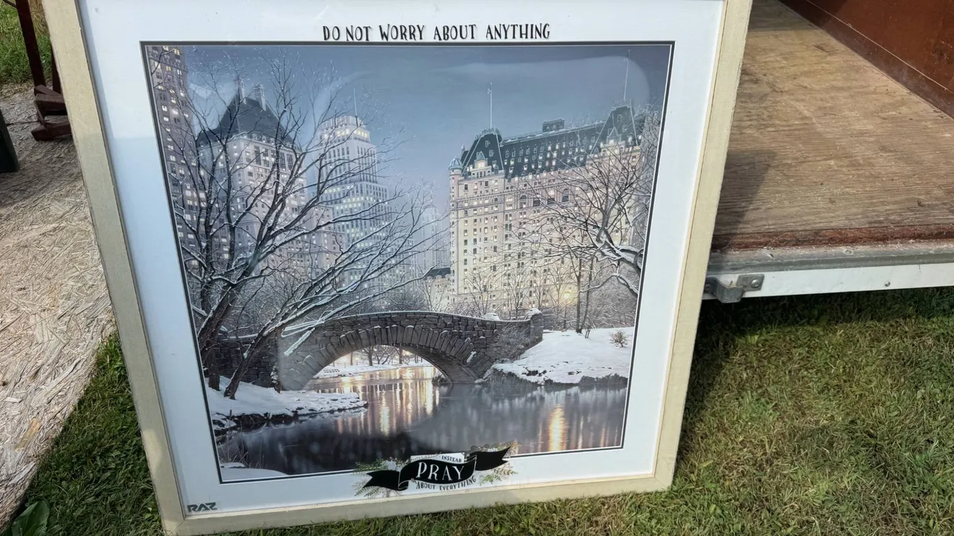 Framed Artwork with Bridge Scene