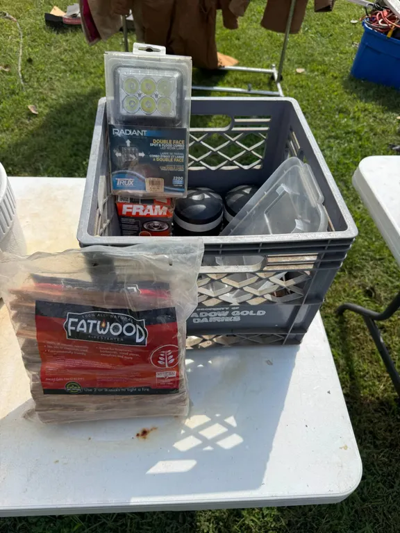 Plastic Crate with Assorted Items