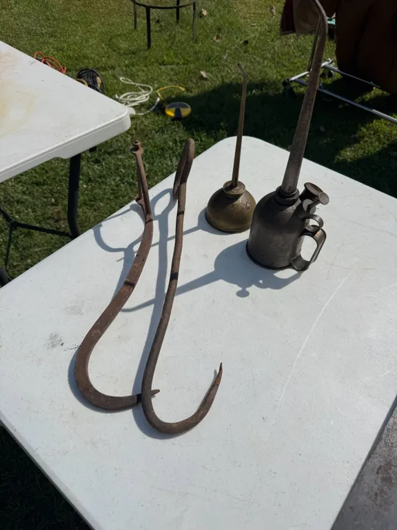 Iron Hooks and Oil Cans Set