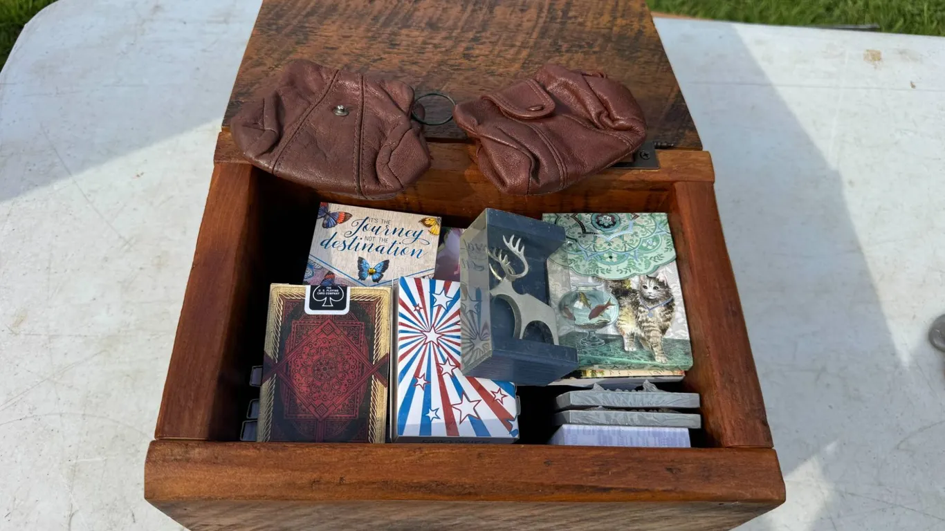 Wooden Box With Assorted Contents
