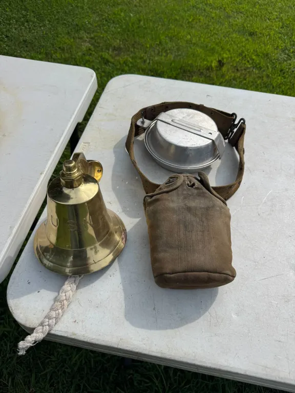 Brass USN Bell and Military Gear