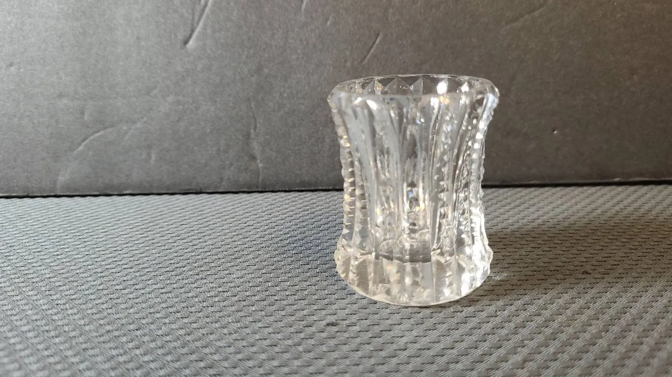Pressed Glass Toothpick Holder with Patterned Sides and Flared Rim, Vintage Tabletop Collectible Ite